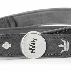MyFamily Guinzaglio Royal Ricamo Corona King Similpelle Grigio E Nero 2,2x110cm -Alimentazione negozio 8878