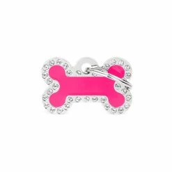 MyFamily Medaglietta Per Cani Personalizzabile Glam Osso Fucsia Piccolo Strass