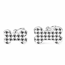 MyFamily Medaglietta Per Cani Personalizzabile Osso Style Pied De Poule Nero