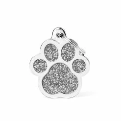 MyFamily Medaglietta Per Cani Personalizzabile Zampa Glitter Shine Grigia -Alimentazione negozio 9069 2