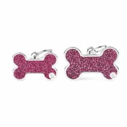 MyFamily Medaglietta Shine Per Cani Personalizzabile Osso Glitter Rosa