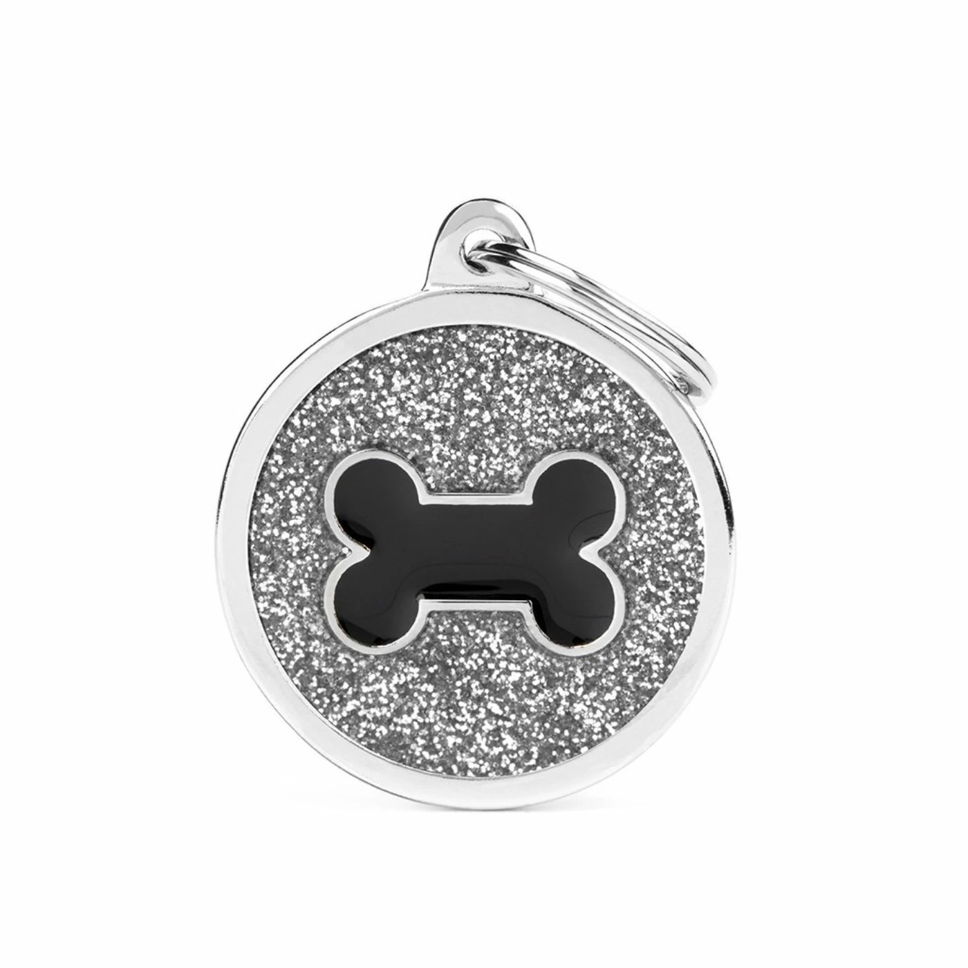 MyFamily Medaglietta Shine Per Cani Personalizzabile Cerchio Grande Glitter Grigio Osso Nero 3 MyFamily Medaglietta Shine Per Cani Personalizzabile Cerchio Grande Glitter Grigio Osso Nero