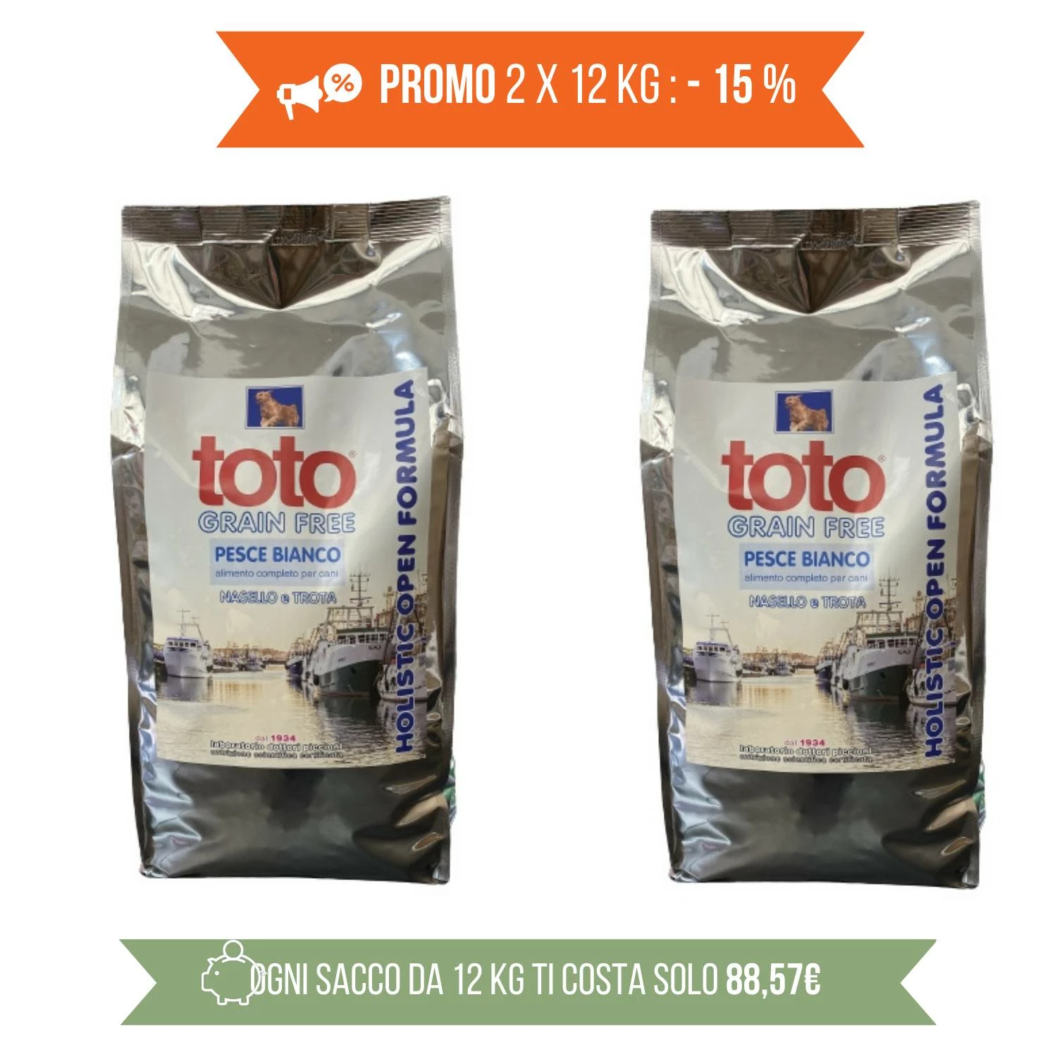 PROMO 2x12Kg Toto Holistic Open Formula Pesce Bianco Nasello E Trota Grain Free Per Cani 3 PROMO 2x12Kg Toto Holistic Open Formula Pesce Bianco Nasello E Trota Grain Free Per Cani